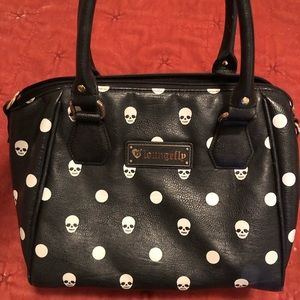 Loungfly black & white skull polka dot purse